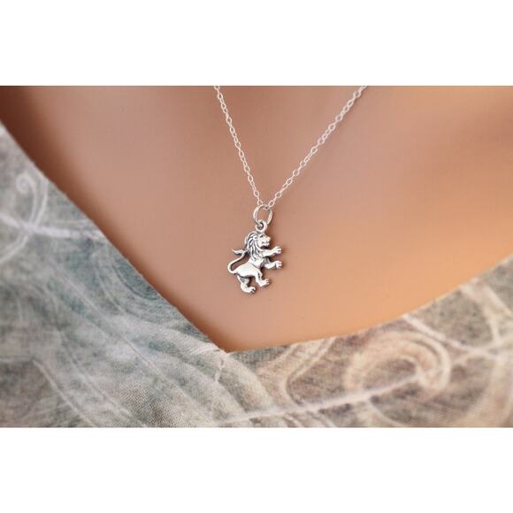 Sterling Silver Lion Pendant Necklace, Lion Necklace, Lion Charm Necklace - Picture 3 of 3